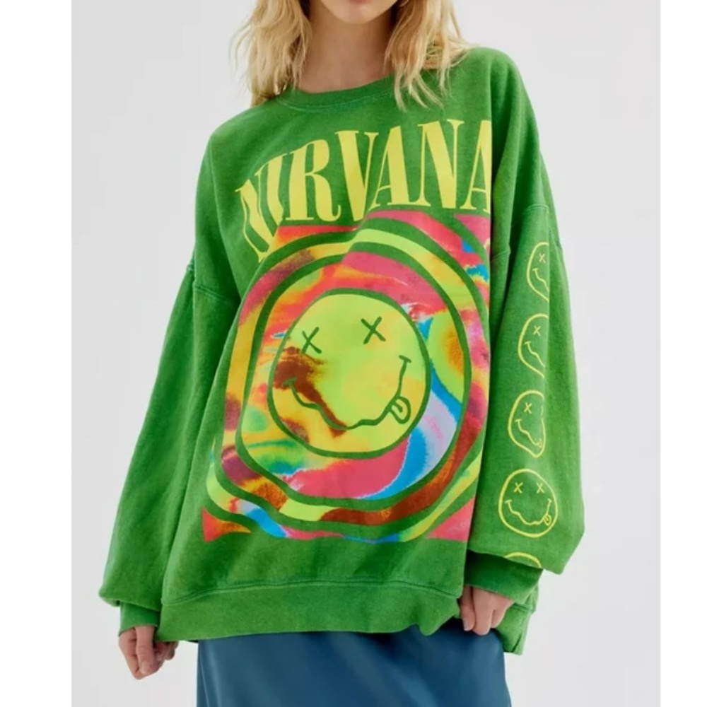 URBAN OUTFITTERS Nirvana Smile Overdyed Sweatshirt Green Size S/M